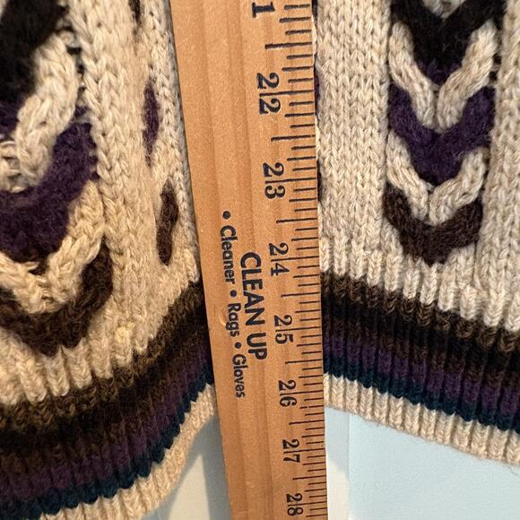 Vintage Jantzen Sweater Mens Medium Cream Purple Blue Brown Chevron Knit USA 90s - Picture 7 of 10